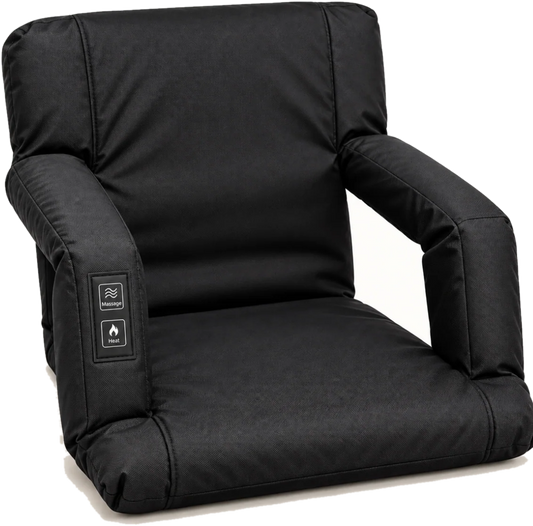 CozyCushions heated stadium seat with the heat button on the armrest